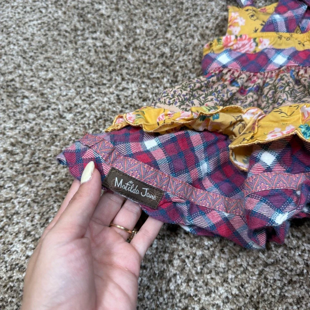 Matilda Jane Baby Girls Floral Plaid Ruffle Apron Dress 6-12M